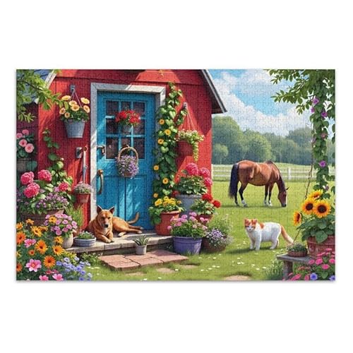 1000 Teile Puzzle Cute Cottage Green Educational and Learning Jigsaw Puzzle for Adults, Families von ODAWA