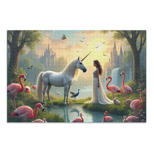 1000 Teile Puzzle Cute Flamingo Pink DIY Geschenk Jigsaw Puzzles mit Mesh Aufbewahrungstasche Lustiges Puzzle für Erwachsene von ODAWA