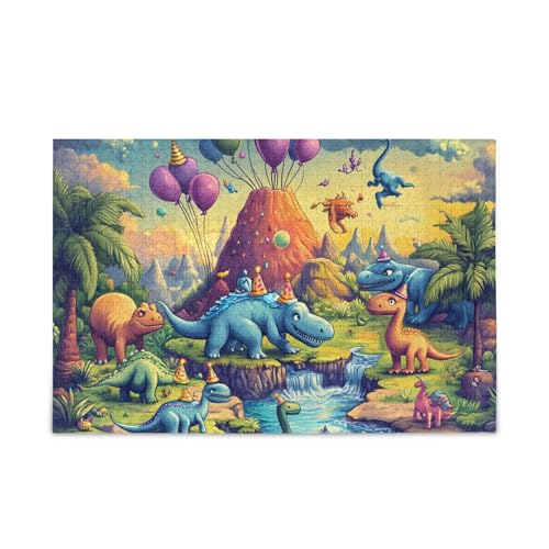 1000 Teile Puzzle Dinosaurier Party Gelb Puzzle Spaß Familie Aktivität von ODAWA