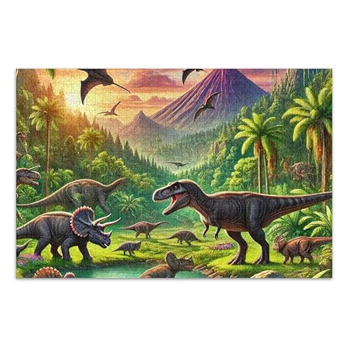 1000 Teile Puzzle Dinosaurier Sonnenuntergang Orange Pädagogisches und Lernpuzzle für Erwachsene Familien von ODAWA