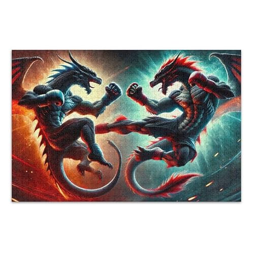 1000 Teile Puzzle Drachen kämpfen rotes Puzzle-Spiel Home Wall Artwork Herausforderung Puzzle für Erwachsene von ODAWA