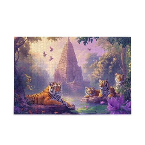 1000 Teile Puzzle Dschungel Tigers Lila Herausforderndes Puzzlespiel für Erwachsene Familien von ODAWA