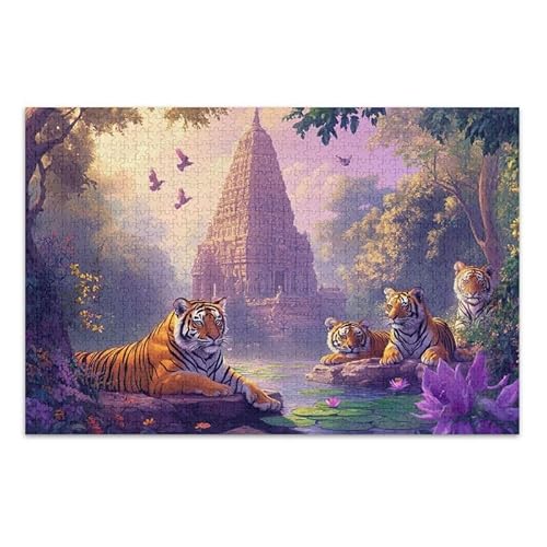 1000 Teile Puzzle Dschungel Tigers Lila Herausforderndes Puzzlespiel für Erwachsene Familien von ODAWA