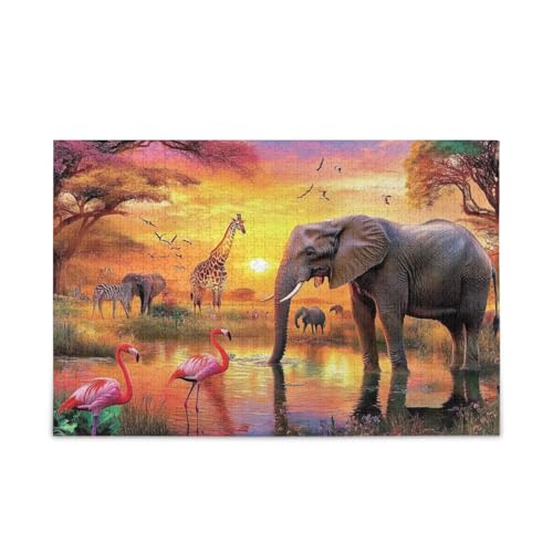 1000 Teile Puzzle Elefanten Flamingo Zoo Stabile 2 mm Puzzleteile für Erwachsene Familien von ODAWA