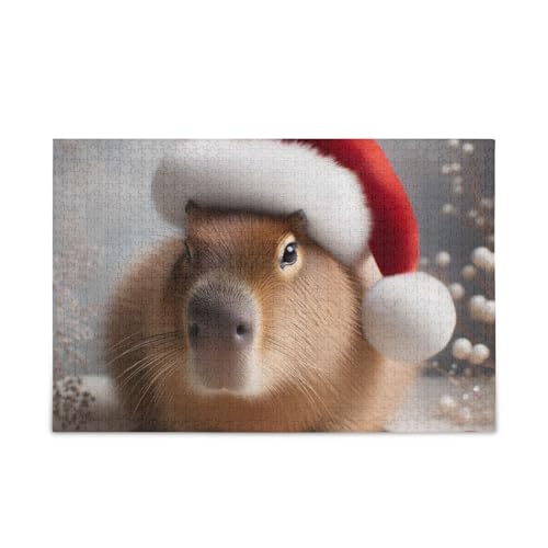 1000 Teile Puzzle Festliche Capybara Weihnachtsmütze Puzzle für Erwachsene Familien von ODAWA