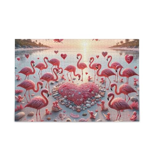 1000 Teile Puzzle Flamingo Herz Rosa Puzzle Spaß Familie Aktivität von ODAWA