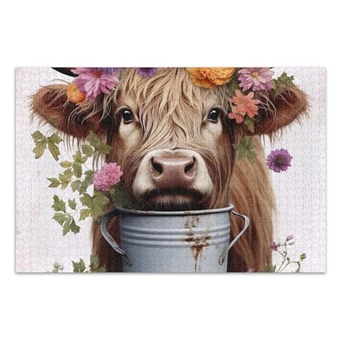 1000 Teile Puzzle Floral Highlands Cow Beige Puzzle Spiel Home Wall Artwork für Erwachsene Familien von ODAWA