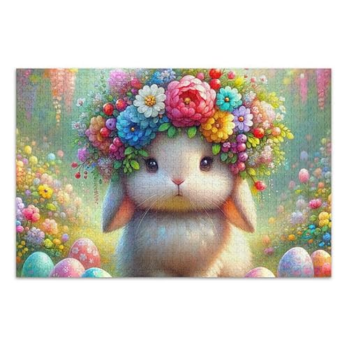 1000 Teile Puzzle Floral Rabbit Pink DIY Geschenk Jigsaw Puzzles mit Mesh Aufbewahrungstasche Lustiges Puzzle für Erwachsene von ODAWA