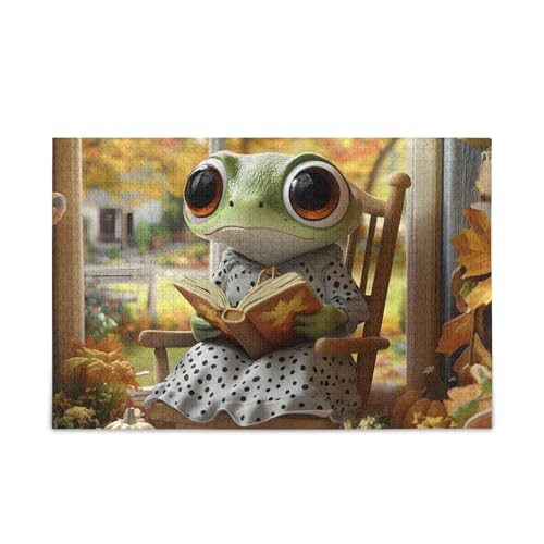 1000 Teile Puzzle Frosch Lesen Herbst Jigsaw Puzzles Herausforderung Puzzle für Erwachsene von ODAWA