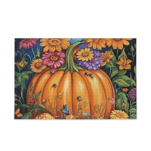 1000 Teile Puzzle Gartenflagge Floral Pumpkin Night Challenging Puzzle Spiel Herausforderung Puzzle für Erwachsene von ODAWA