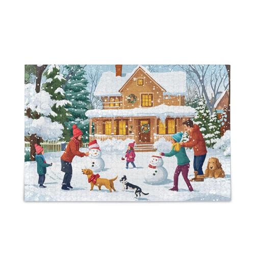 1000 Teile Puzzle Gebäude Schneemänner Weihnachten Spaß DIY Geschenk Jigsaw Puzzles mit Mesh Aufbewahrungstasche Herausforderung Puzzle für Erwachsene von ODAWA