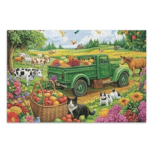 1000 Teile Puzzle Grüner LKW Früchte und Blumen Pädagogisches und Lernpuzzle Spaß Familienaktivität von ODAWA