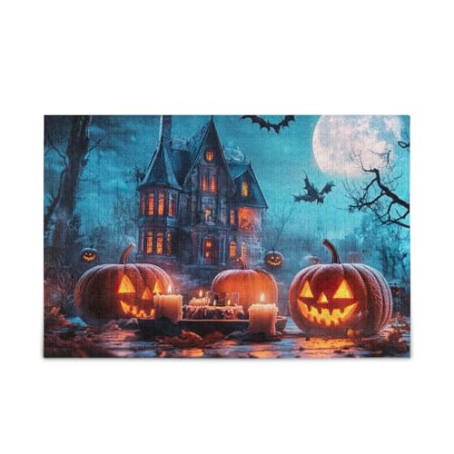 1000 Teile Puzzle Halloween Kerzen DIY Geschenk Jigsaw Puzzles mit Mesh Aufbewahrungstasche Lustiges Puzzle für Erwachsene von ODAWA