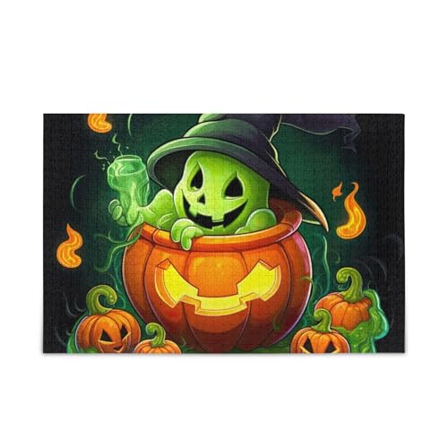 1000 Teile Puzzle Halloween Kürbis Grün Stabile 2 mm Puzzleteile für Erwachsene Familien von ODAWA