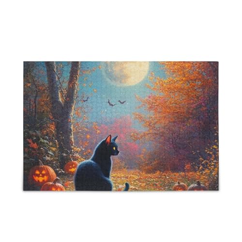 1000 Teile Puzzle Halloween Nacht Katze Blau Puzzle Spiel Home Wall Artwork für Erwachsene Teenager von ODAWA