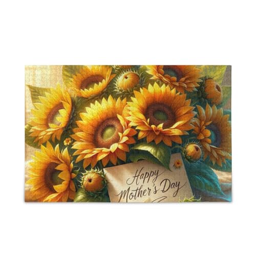 1000 Teile Puzzle Happy Mother's Day Sonnenblumen DIY Geschenk Puzzle mit Netz-Aufbewahrungstasche für Erwachsene Teenager von ODAWA