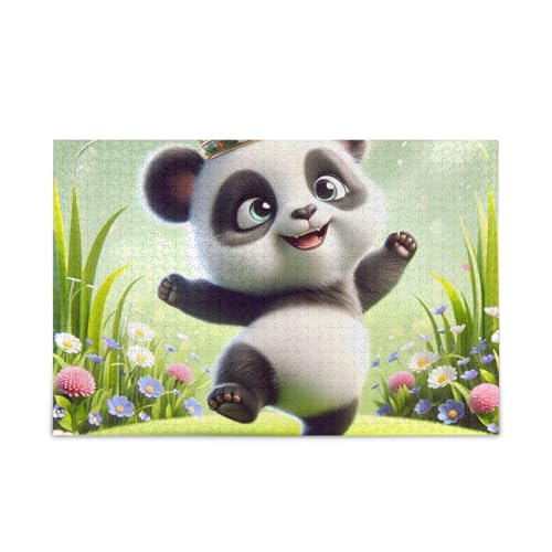 1000 Teile Puzzle Happy Panda Green Jigsaw Puzzles Lustiges Puzzle für Erwachsene von ODAWA