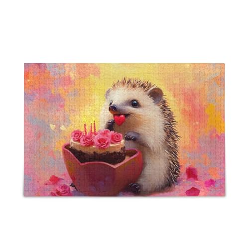 1000 Teile Puzzle Happy Valentine Igel Kuchen Jigsaw Puzzles Herausforderung Puzzle für Erwachsene von ODAWA