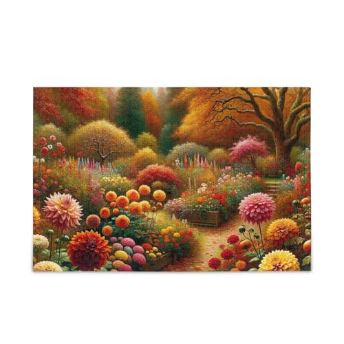 1000 Teile Puzzle Herbst Garten Blüten DIY Geschenk Puzzle mit Mesh Aufbewahrungstasche Spaß Familie Aktivität von ODAWA