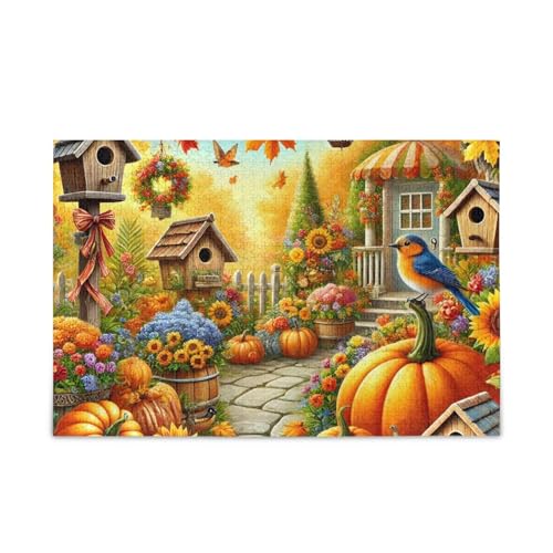 1000 Teile Puzzle Herbst Gartenweg Gelb DIY Geschenk Puzzles mit Mesh Aufbewahrungstasche Herausforderung Puzzle für Erwachsene von ODAWA