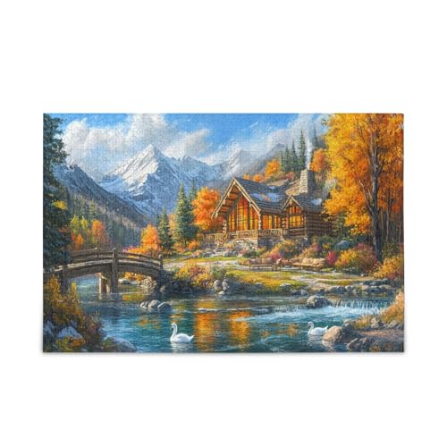 1000 Teile Puzzle Herbst Reflexion Herbst Hütte Puzzle für Erwachsene Familien von ODAWA