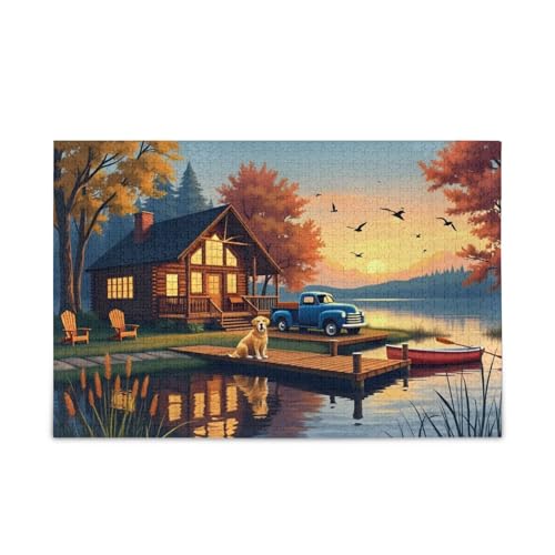 1000 Teile Puzzle Herbst See Braun DIY Geschenk Puzzle mit Mesh Aufbewahrungstasche Herausforderung Puzzle für Erwachsene von ODAWA