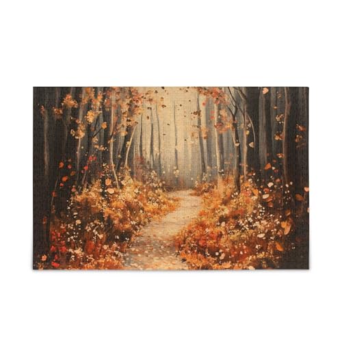 1000 Teile Puzzle Herbst Trail Orange DIY Geschenk Puzzles mit Netz-Aufbewahrungstasche Lustiges Puzzle für Erwachsene von ODAWA