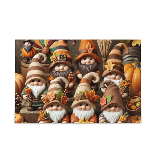 1000 Teile Puzzle Herbst Zwerge sammeln Kürbisse und Blätter DIY Geschenk Puzzle mit Netz-Aufbewahrungstasche Herausforderung Puzzle für Erwachsene von ODAWA