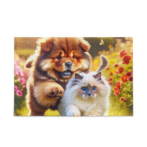 1000 Teile Puzzle Hund und Katze Pfote DIY Geschenk Jigsaw Puzzles mit Mesh Aufbewahrungstasche Herausforderung Puzzle für Erwachsene von ODAWA