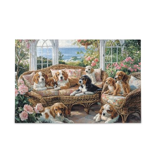 1000 Teile Puzzle Hunde Blumen Beige Herausforderndes Puzzle-Spiel Lustiges Puzzle für Erwachsene Kinder von ODAWA