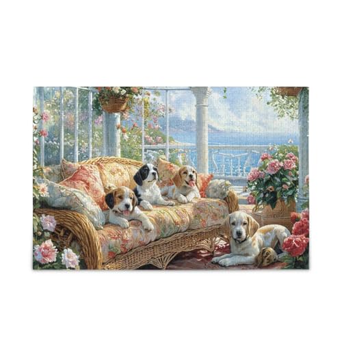 1000 Teile Puzzle Hunde Sofa Beige Herausforderndes Puzzlespiel für Erwachsene Familien von ODAWA