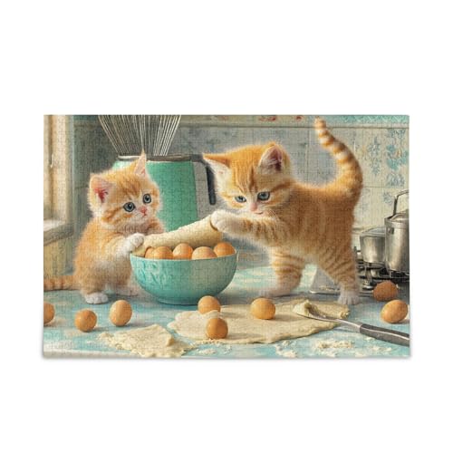 1000 Teile Puzzle Kätzchen Kochen Schalen Blau Puzzle Spiel Home Wall Artwork Spaß Familie Aktivität von ODAWA