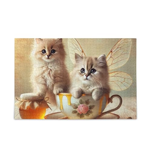 1000 Teile Puzzle Kätzchen Teetasse Flügel Puzzle Spaß Familie Aktivität von ODAWA