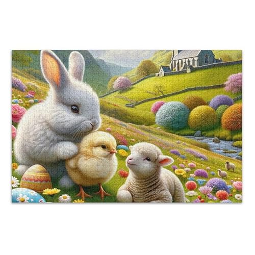 1000 Teile Puzzle Kaninchen Küken Landschaft Gelb Herausfordernd Puzzlespiel Lustiges Puzzle für Erwachsene Erwachsene von ODAWA