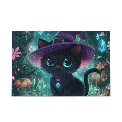 1000 Teile Puzzle Katze Mitternacht DIY Geschenk Jigsaw Puzzles mit Mesh-Aufbewahrungstasche für Erwachsene, Familien von ODAWA