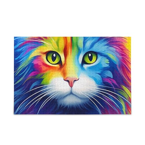 1000 Teile Puzzle Katze Neon DIY Geschenk Jigsaw Puzzles mit Mesh Aufbewahrungstasche für Erwachsene Familien von ODAWA