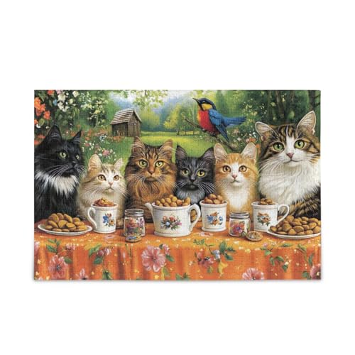 1000 Teile Puzzle Katzen Outdoor Tee Grün Puzzle Lustiges Puzzle für Erwachsene Kinder von ODAWA