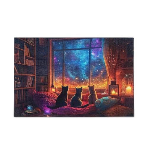 1000 Teile Puzzle Katzen Sternengalaxie Blau Puzzle für Erwachsene Familien von ODAWA