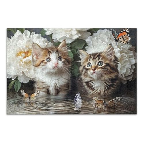 1000 Teile Puzzle Katzen mit Schmetterlingen Herausforderndes Puzzlespiel Lustiges Puzzle für Erwachsene von ODAWA