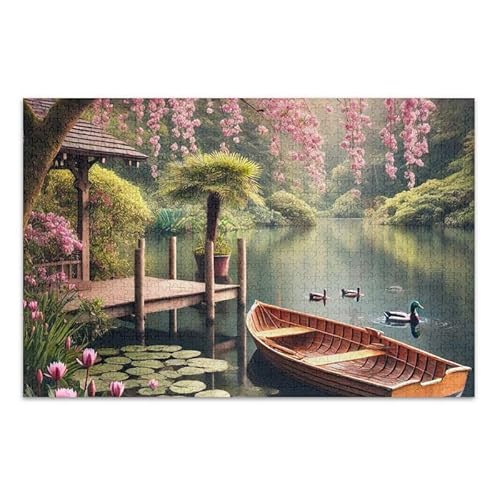 1000 Teile Puzzle Kirschblüten Teich Puzzle Spiel Home Wandkunst für Erwachsene Teenager von ODAWA