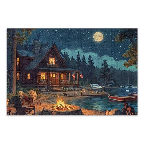 1000 Teile Puzzle Lakeside Cabin Blue Puzzle Game Home Wall Artwork Lustiges Puzzle für Erwachsene von ODAWA