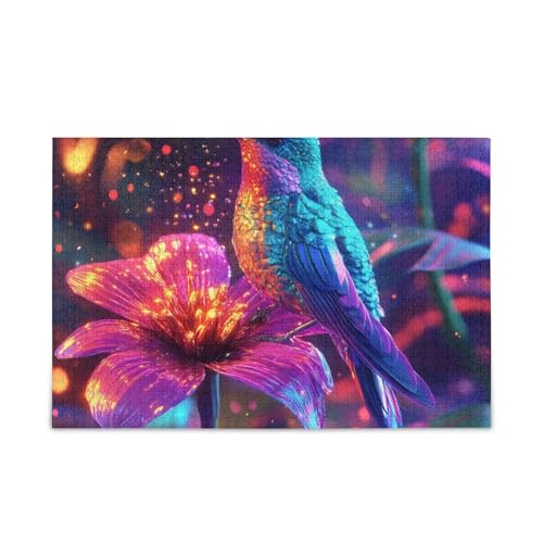 1000 Teile Puzzle Leuchtende Blume Vogel DIY Geschenk Puzzle mit Netz-Aufbewahrungstasche Herausforderung Puzzle für Erwachsene von ODAWA