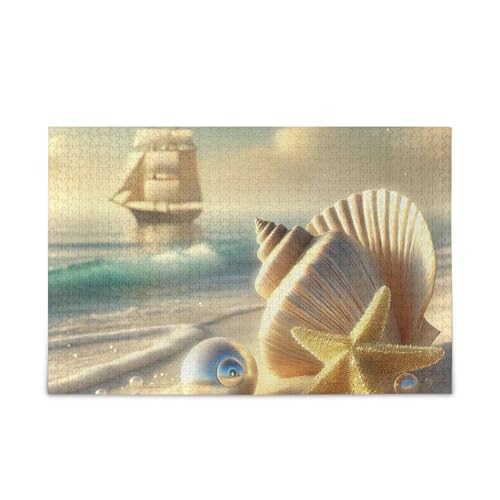 1000 Teile Puzzle Muscheln und Schiff Beige Puzzle Spiel Home Wall Artwork Lustiges Puzzle für Erwachsene von ODAWA