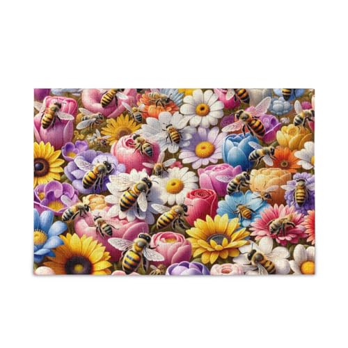 1000 Teile Puzzle Niedliche Bienen Blumen Herausforderndes Puzzle-Spiel Spaß Familienaktivität von ODAWA