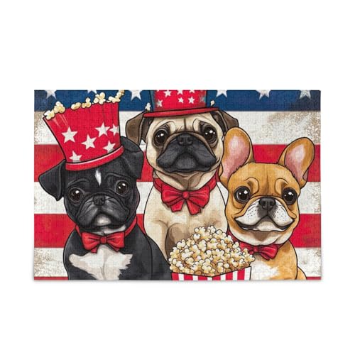 1000 Teile Puzzle Niedliche Hunde Amerikanische Flagge Puzzle Herausforderung Puzzle für Erwachsene von ODAWA