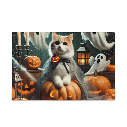 1000 Teile Puzzle Niedliche Katze Halloween Orange Stabile 2 mm Puzzleteile Spaß Familie Aktivität von ODAWA