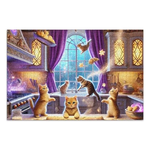 1000 Teile Puzzle Niedliche Katzen Backen Lila Puzzle Spiel Home Wall Artwork für Erwachsene Teenager von ODAWA