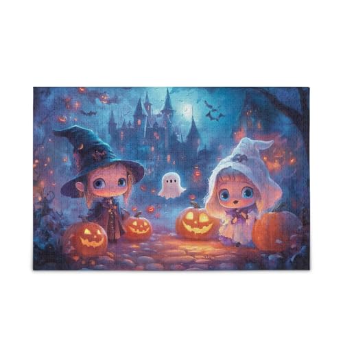 1000 Teile Puzzle Niedliche Kinder Halloween Nacht Blau Puzzle Spiel Home Wall Artwork Lustiges Puzzle für Erwachsene von ODAWA