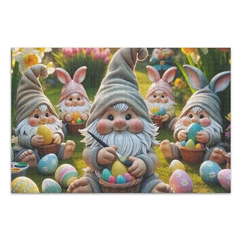 1000 Teile Puzzle Niedliche Osterhase Zwerge DIY Geschenk Jigsaw Puzzles mit Mesh-Aufbewahrungstasche Lustiges Puzzle für Erwachsene Erwachsene von ODAWA