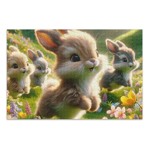 1000 Teile Puzzle Niedliche Osterhasen Laufen DIY Geschenk Jigsaw Puzzles mit Mesh-Aufbewahrungstasche Lustiges Puzzle für Erwachsene von ODAWA